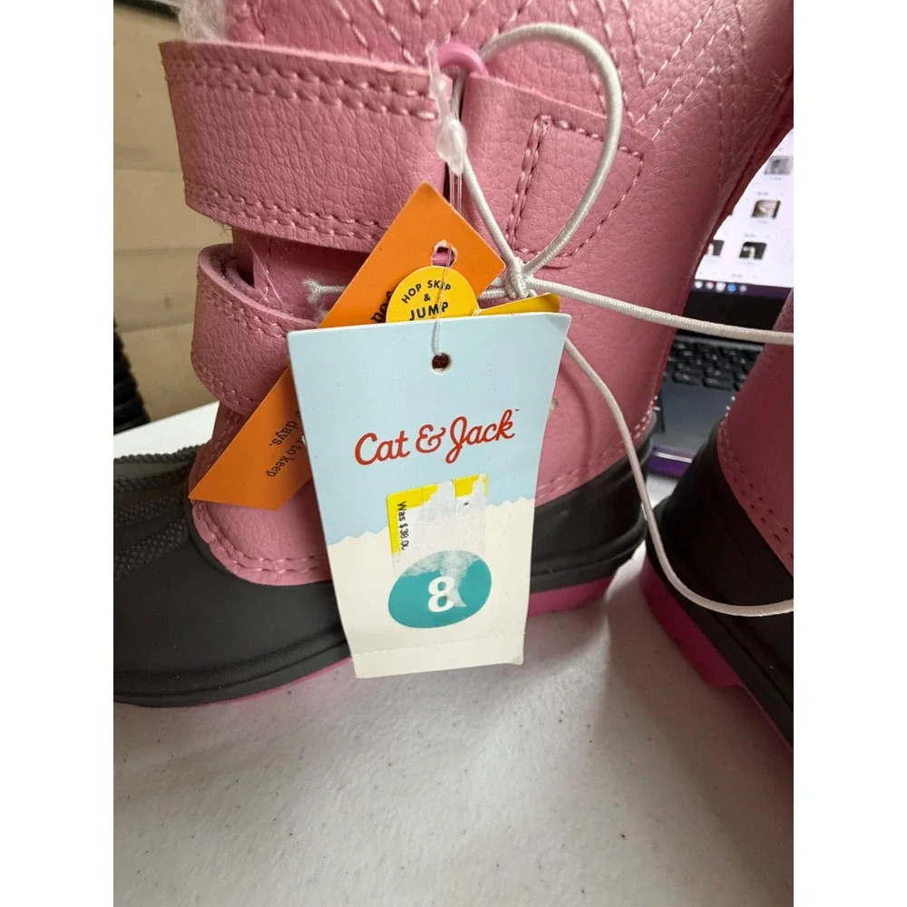 Cat & Jack Denver Pink Waterproof Snow Boots Faux Fur Trim Toddler Size 8 NEW